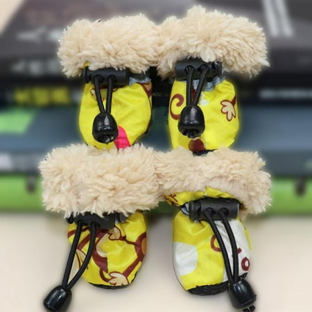 

4 Pack/set Pet Winter Rain Boots Set With Fleece Liner Cartoon Waterproof Anti Slip Shoes For Dogs