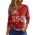 thumbnail image 2 of 4th of July Shirts Women American Flag 3/4 Sleeve Tops Henley V Neck Button Patriotic Shirts Memorial Day USA Blouse, 2 of 6