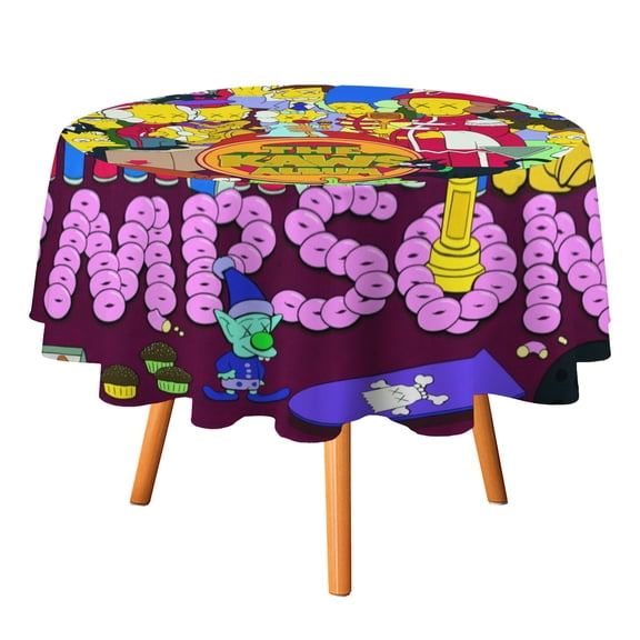 The Simpsons-Theme Round tablecloth has an iconic print, fits most tables, and is easy to care for perfect gifts for fans friends and family.diameter60''(152cm)