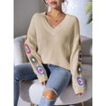 thumbnail image 4 of Suéteres de Punto de Larga con Estampado Floral Bohemio Clásico para Mujer, Estilo Informal, para Otoño e Invierno 2025. Albaricoque S, 4 of 8