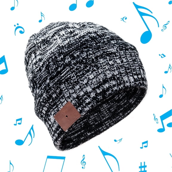 SoundBot SB210 HD Stereo Bluetooth 4.1 Wireless Smart Beanie Musical Knit Headset, Black and White