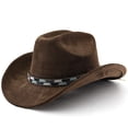 thumbnail image 2 of Zijinkuiwen Unisex Suede Cowboy Hat with Beaded Woven Band Decor Wide Brim for Western Themed Party Cosplay Country Music Festival Gathering,Coffee,One Size, 2 of 4