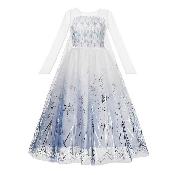 KAWELL Snowflake Long‑Sleeve Princess Dress with Cape, Ice‑Queen Themed Costume Gown