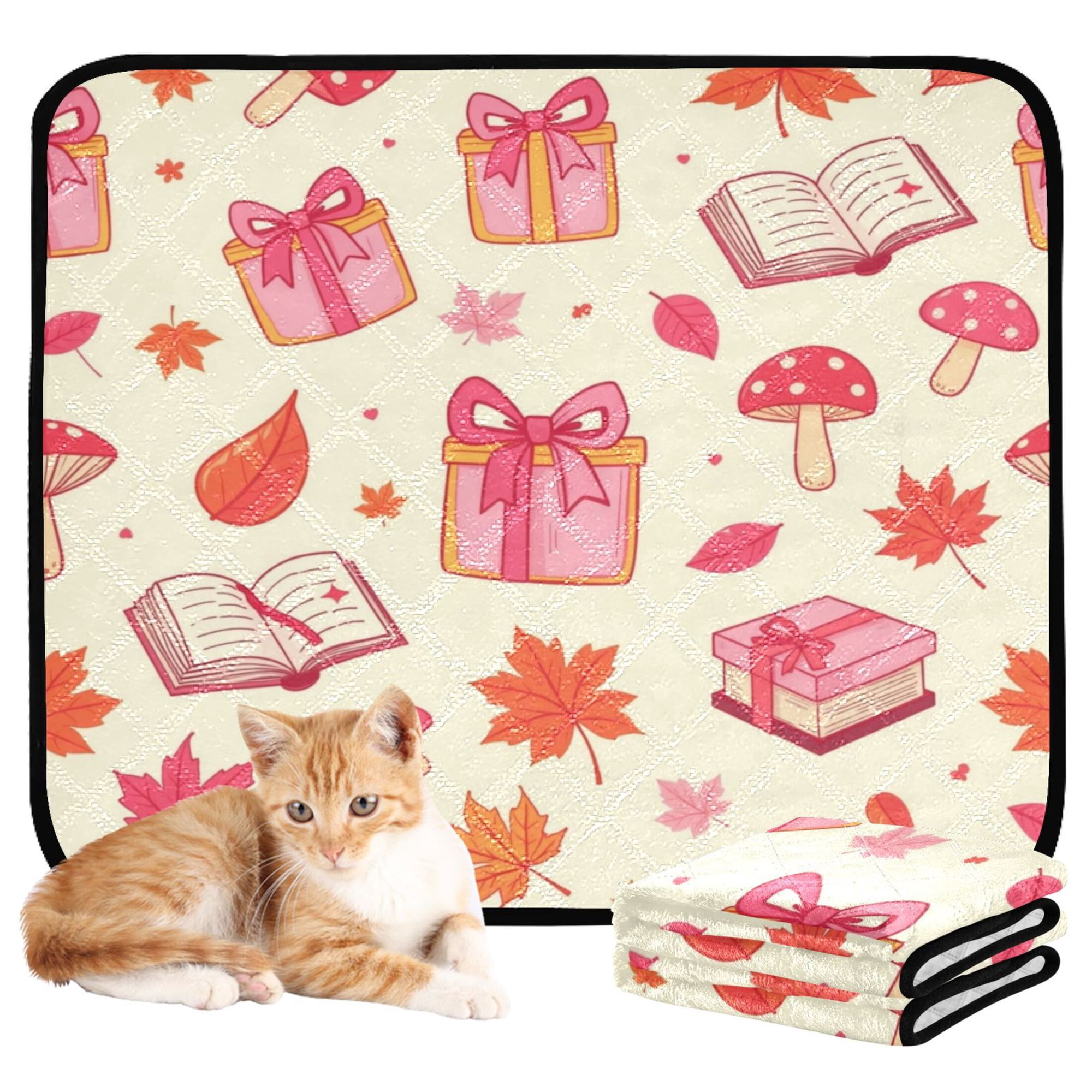Washable Pet Pee Pads Soft Plush Absorbent Mat Non-Slip Floor Protector for for Dogs & Cats Gift Box and Mushroom Pattern