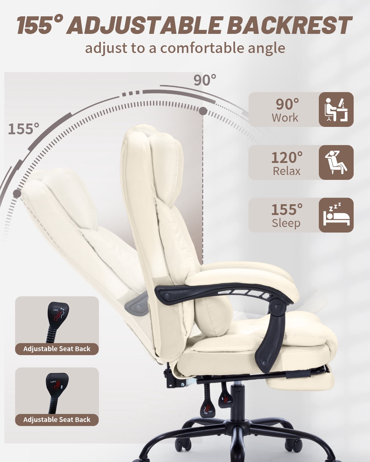 FANTAWESO PU Leather Ergonomic Executive Office Desk Chair, 600lbs Capacity, Reclining Backrest, Spring Cushion Seat, Lumbar Support & Adjustable Armrests for Home Office or Conference Room