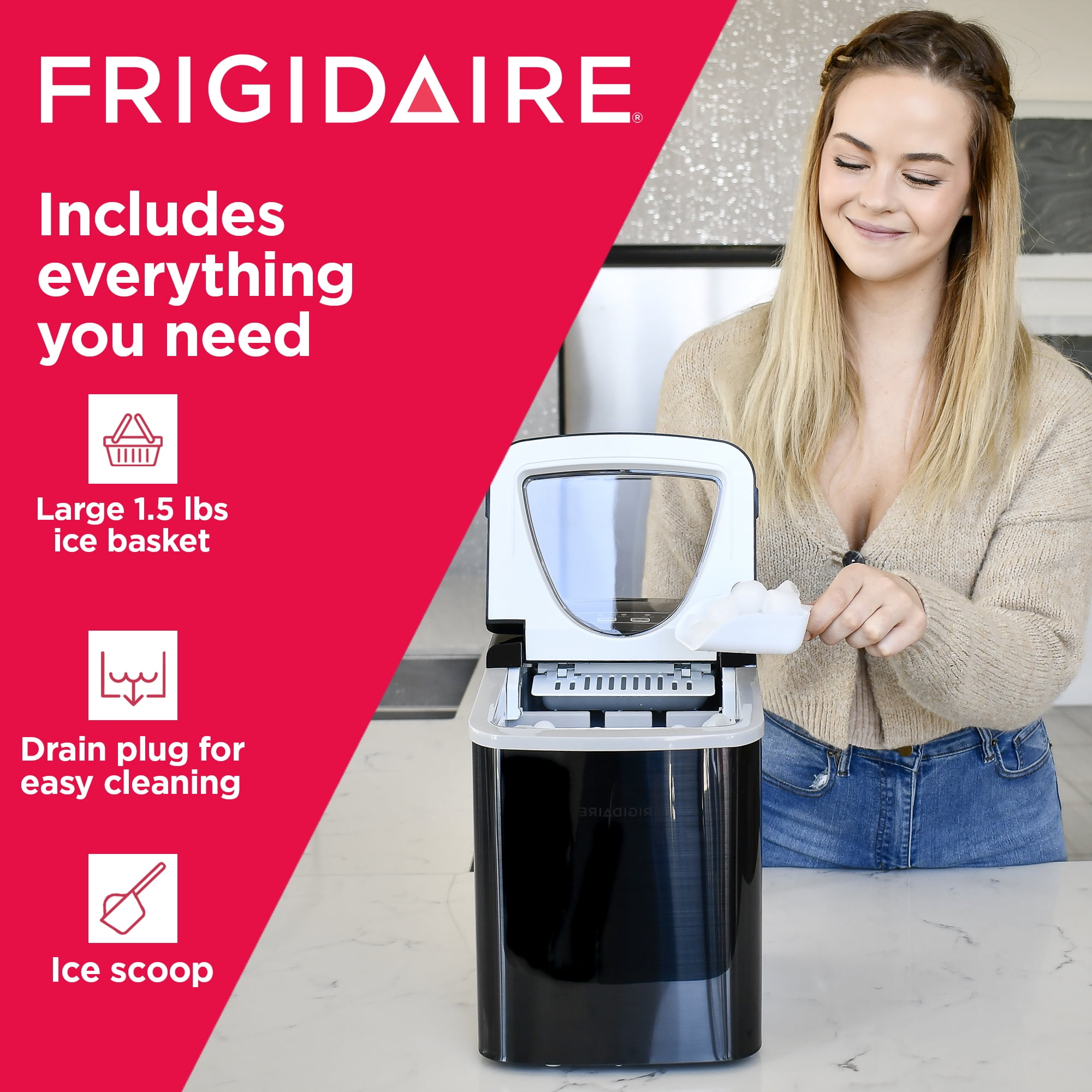 Frigidaire, 26 Lbs. Countertop Ice Maker, Bullet Shaped Ice