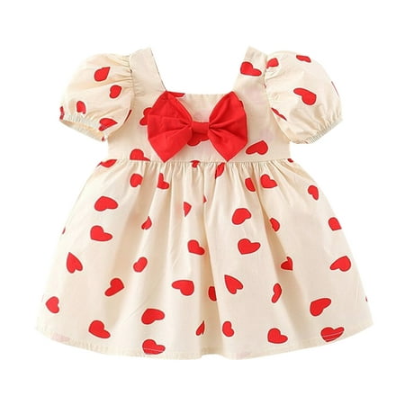 

JDEFEG Warm Dresses for Babies Toddler Baby Girls Dress Summer Bohemia Heart Ruffle Bowknot Short Sleeve Casual A Line Dresses Party Clothes Little Girls Size 4T Dresses Cotton Blend Red 80