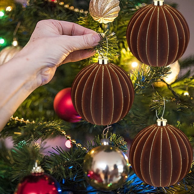 Adornos navideños, bolas de flocado, adornos navideños, bolas colgantes para árbol de Navidad, 2 unidades de 15 cm, bolas decorativas.