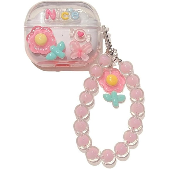 Earphones Case for Samsung Galaxy Buds 3&Buds 3 Pro,Clear Flower Shockproof Protective Cover,Soft Shell for Girls Women (Pink)