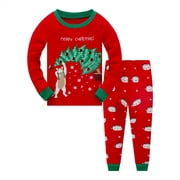 Popshion Kids Christmas 100% Cotton Pajamas Set Christmas Tree Cat Pjs Set 4T