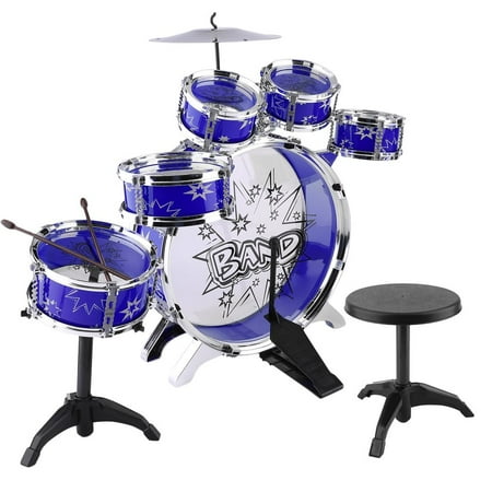 Musical Drum Instrument Set | Toy Drum For Kids | Set Includes 6 Drums, Cymbal, Chair, Kick Pedal, Drumsticks (Blue)