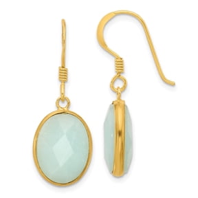 Diamond2Deal 925 Sterling Silver Gold-Plated Polished Oval Amazonite Dangle Earrings for Women