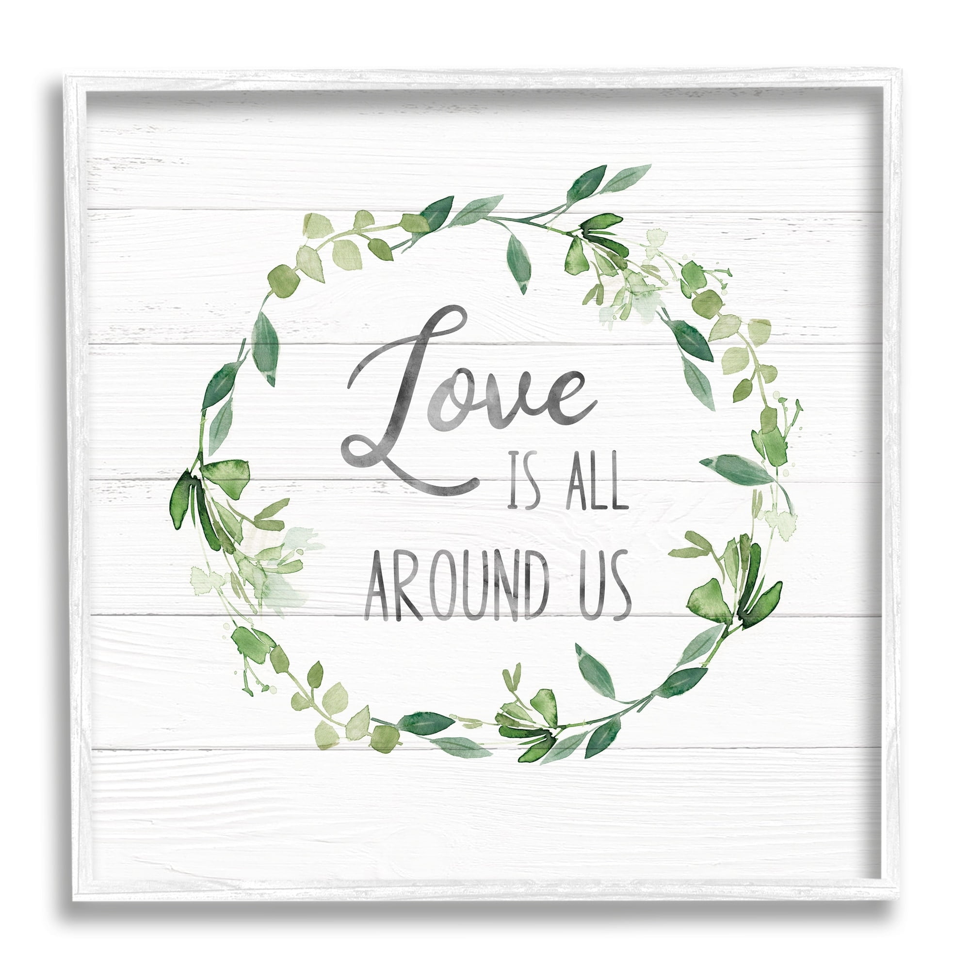 Stupell Industries Love All Around Us Plank Patterned Typography Graphic Art White Framed Art Print Wall Art, Design by Carol Robinson