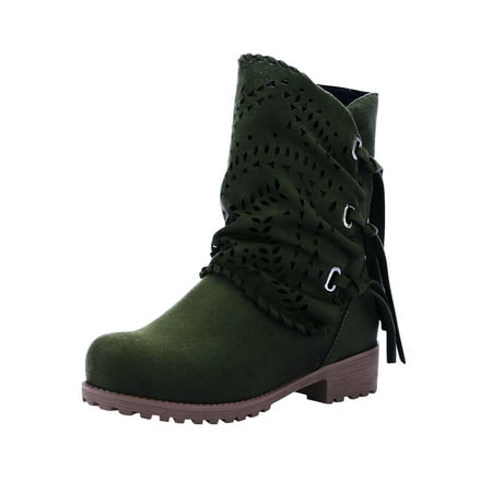

Fesfesfes Cowgirl Boots for Young Ladies Winter Suede Cut Out With Chunky Heels And Low Drum In Solid Color 4(34)