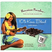 Hawaiian Paradise Coffee 10% Kona Blend Single Serve Cups 18 Count Dark Roast - Made From The Finest Beans Produced In Hawaii - Compatible with Keurig K-Cup Brewers