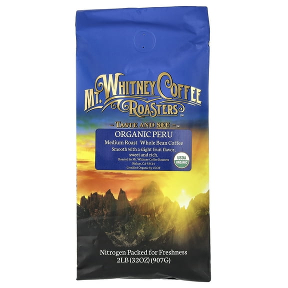 Mt. Whitney Coffee Roasters Organic Peru, Whole Bean Coffee, Medium Roast, 32 oz (907 g)