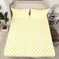thumbnail image 2 of jejeloiu Geometric Plaid Queen Sheet Sets,Modern Minimalist Geometric Flat Sheet,Yellow Checkerboard Grid Queen Fitted Sheet For Teens,Ultra Soft Home Decor,4pcs, 2 of 7