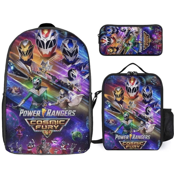 3 Piece Casual Shoulder Bag Power Rangers Backpack Set Knapsack with Lunch Box Pencil Case Outdoor Travel