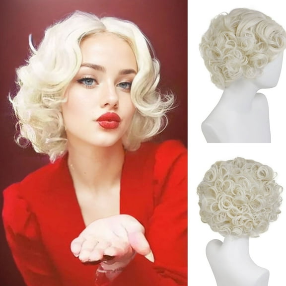 12 inch Short Curly Wigs for Women Platinum Blonde Wig 1940s Drag Queen Syntehtic Hair Wigs