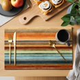 thumbnail image 2 of Orange Brown Wooden Placemats Set of 4 Farmhouse Striped Modern Art Place Mats Indoor Wipeable Table Mats Washable Cloth Dining Table Placemats for Kitchen Holiday Party Home Decor 13x19 Inch, 2 of 9