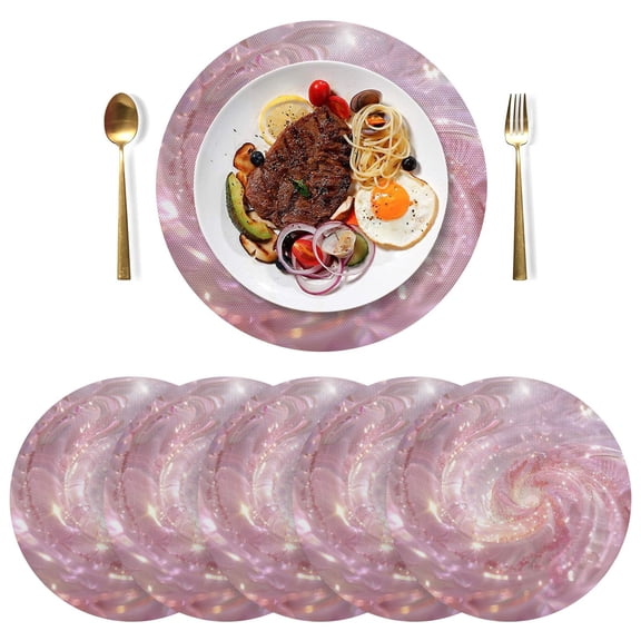 A Pink Spiral Black Round Placemats Plate Mats 15 Inch Non-Slip Heat Resistant Washable PVC Set Indoor for Kitchen Dining Table 1PC