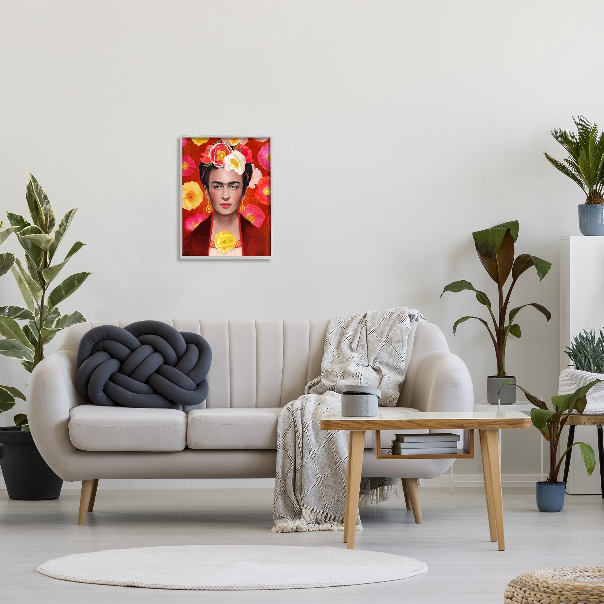 Stupell Industries Bold Frida Kahlo Portrait Floral Poppies Pattern Painting Gray Framed Art Print Wall Art, Design by Diane Neukirch