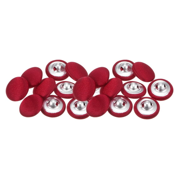 20pcs 24L Fabric Cloth Covered Button 15mm Round Metal Shank Sewing Buttons for Suits Blouses Sweaters, Red