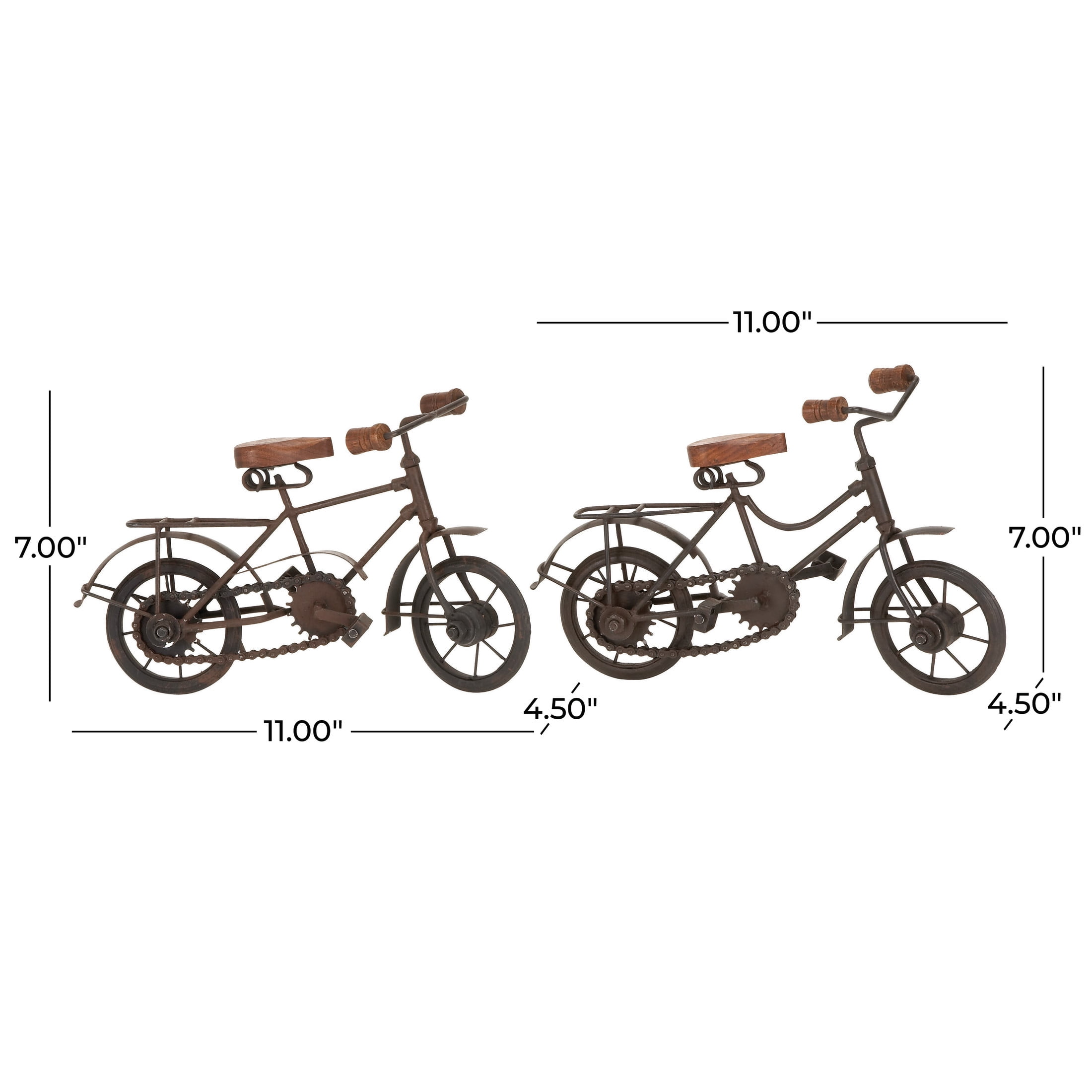 11"W, 7"H Black Metal Bike Sculpture with Wood Accents, by DecMode (2 Count)