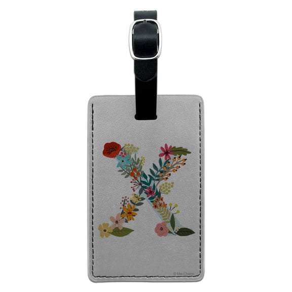 Letter X Floral Monogram Initial Rectangle Leather Luggage Card Suitcase Carry-On ID Tag