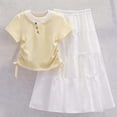 thumbnail image 4 of qelini Girls 2 Piece Outfit 8-16Years Mock Layer Short Sleeve Top with White Skirt Casual Summer for Teens Solid Color Summer Wear, 4 of 8