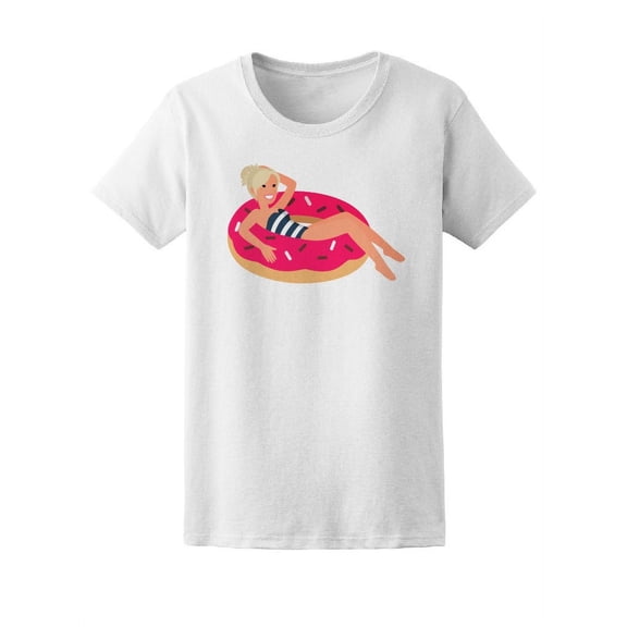 Cute Fashion Lady At Pink Donut T-Shirt Women -Image by Shutterstock, Female XX-Large
