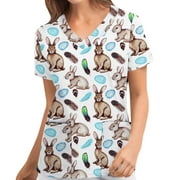 XZNGL Women Plue Size Animal Print Casual Short Sleeve V-neck Carer Top