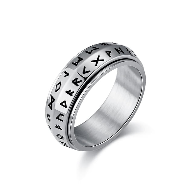 Anillo de acero de titanio giratorio con texto vikingo nórdico para hombre, joyería para aliviar el estrés y la ansiedad emocional