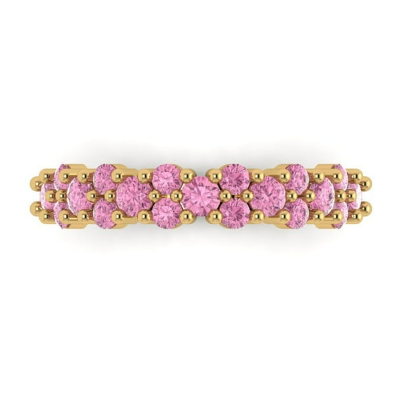 0.98 ctw Wedding Band for Women - 18K Yellow Gold Simulated Pink Diamond Stackable Eternity Ring