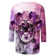 thumbnail image 5 of Aloohaidyvio Mardi Gras Clothing,Womens Mardi Gras Loose 3/4 Sleeve Mask Shiny Glitter Print Crew Neck T-Shirt Blouse,Mardi Gras Clothing Women, 5 of 5