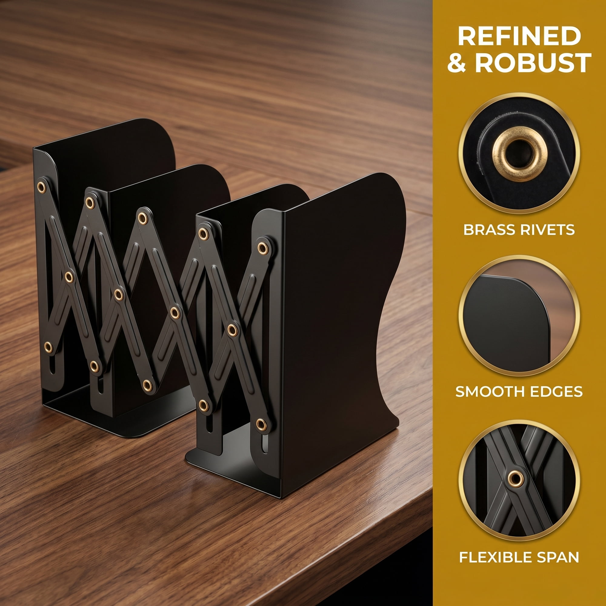 Unique Bargains Adjustable Metal Expandable Book End Holder Black 3.5" x 5.3" x 6.9"