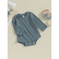 thumbnail image 3 of Arvbitana Infant Baby Solid Color Romper Casual Long Sleeve Ribbed Jumpsuit Newborn Oneise Bodysuits Loose Fit Clothes for Boys Girls, 3 of 7