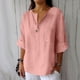 thumbnail image 2 of Vestidos Casuales Para Mujer, Blusas De Mujer De Moda Camisa de lino con cuello en V y bolsillo abotonado para mujer, informal, con escote en V de un cuarto, 2 of 6