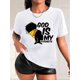 thumbnail image 1 of Women's Inspirational "God is My Strength" Graphic T-Shirt - Casual Polyester Round Neck Short Sleeve Tee with African American Heritage Print, Machine Washable, 1 of 7