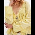 thumbnail image 4 of Blusa Holgada de Larga con Lazo Frontal para Mujer, con Ribete de Encaje y Botones, Cuello Cuadrado, Ropa para Salir, Estilo Y2K. Amarillo S, 4 of 8