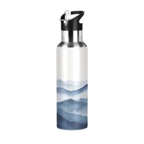 Yayeee 20oz Double Wall Stainless Steel Water Bottle with Flip Straw, Watercolor Mountains