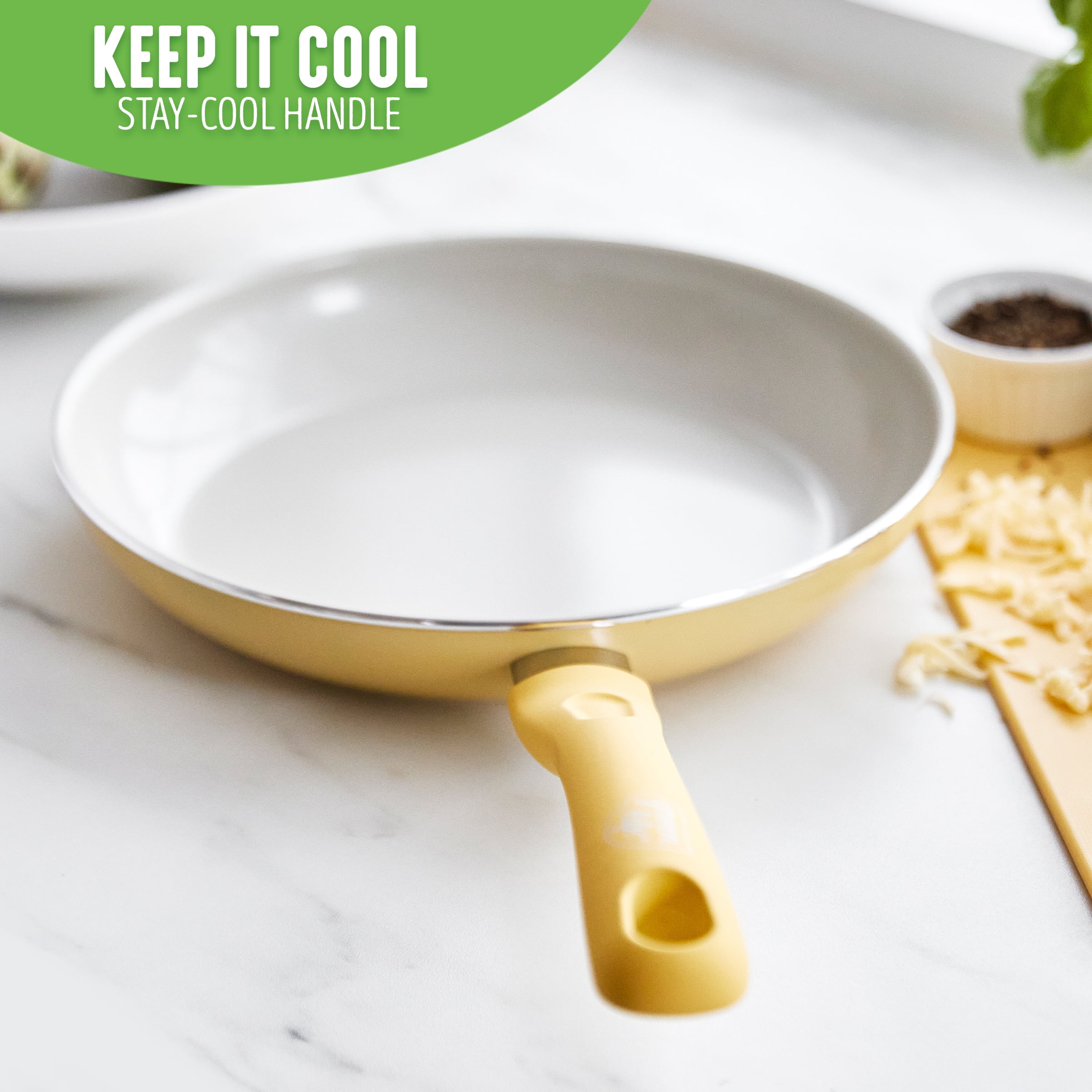 GreenLife Savory Ceramic Nonstick Yellow 10" open Fry