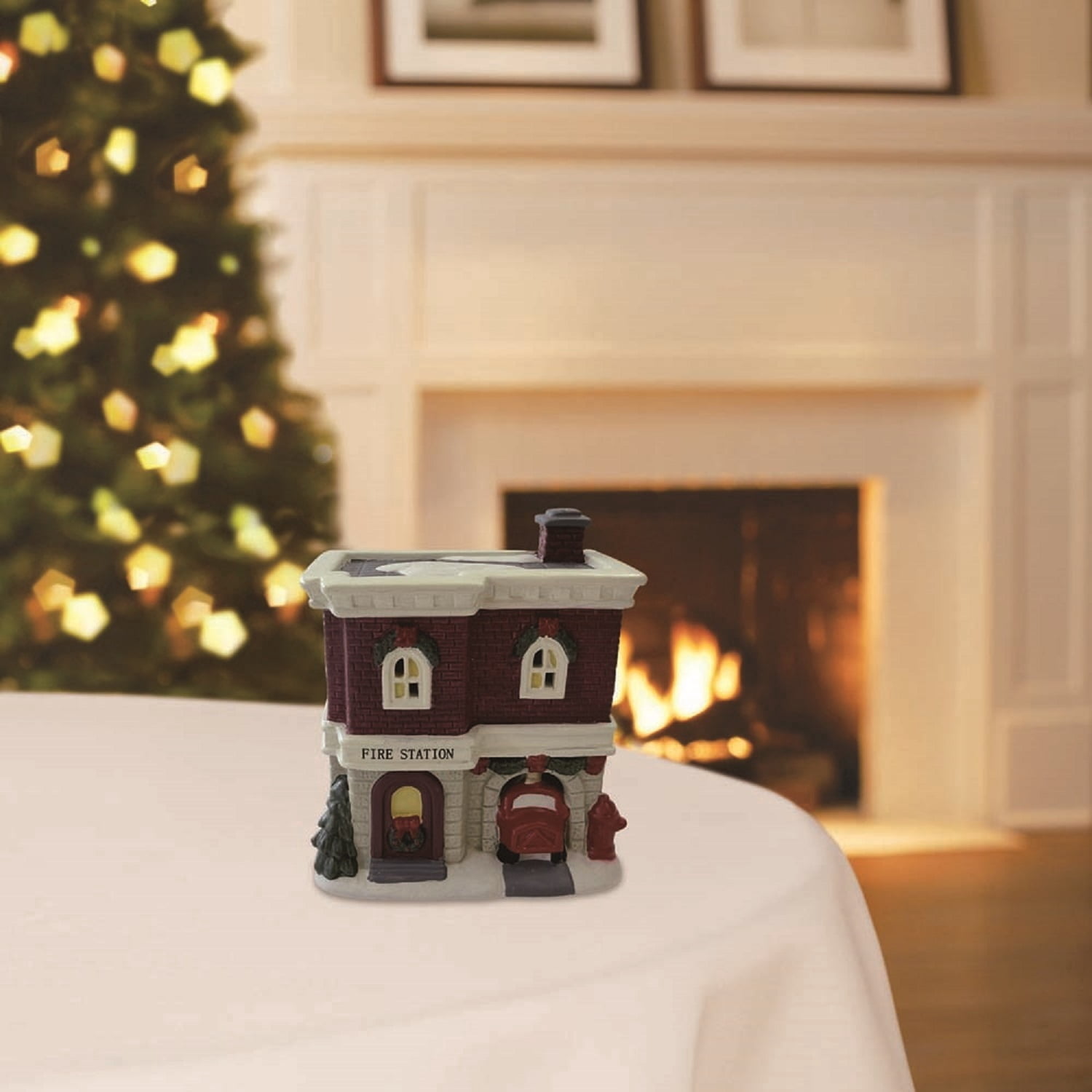 Porcelain Fire Station Mini Christmas Village Building, Multicolor, 4", by Holiday Time