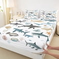 thumbnail image 5 of Manfei Cartoon Shark Fish Full Size Sheets for Boys, Ocean Animal Print Bed Sheets 4pcs, 1 Flat Sheet, 1 Fitted Sheet and 2 Pillowcases, 5 of 6