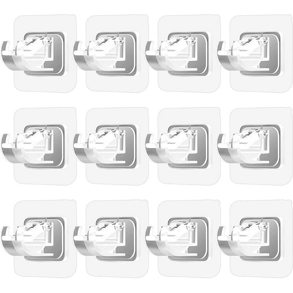 12 Pcs No Drill Curtain Rod Brackets No Drilling Self Adhesive Curtain Rod Holder Curtains Bracket Crossbar Hook Hanger for Bathroom Kitchen Home Bathroom Hotel Use(Transparent)