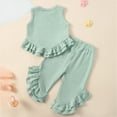 thumbnail image 4 of Zanarzt Toddler Girl Outfit Girl Clothes Toddler Girl Summer Outfits Cami Ruffle Tops Wide Leg Pants Kids Clothing Set Back to School Clothes Green,3-4 Years, 4 of 4