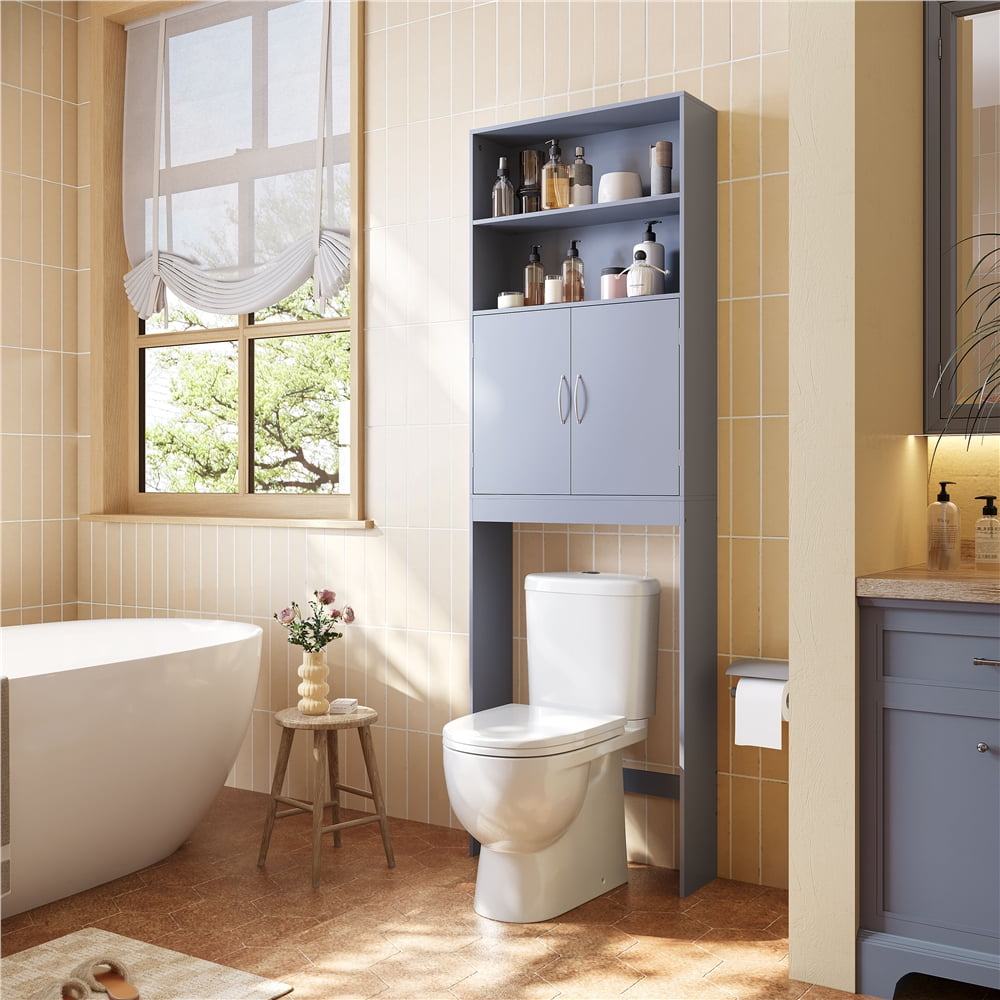 Yaheetech Over-the-Toilet Storage w/ Cabinet & 2 Open Shelves, Gray