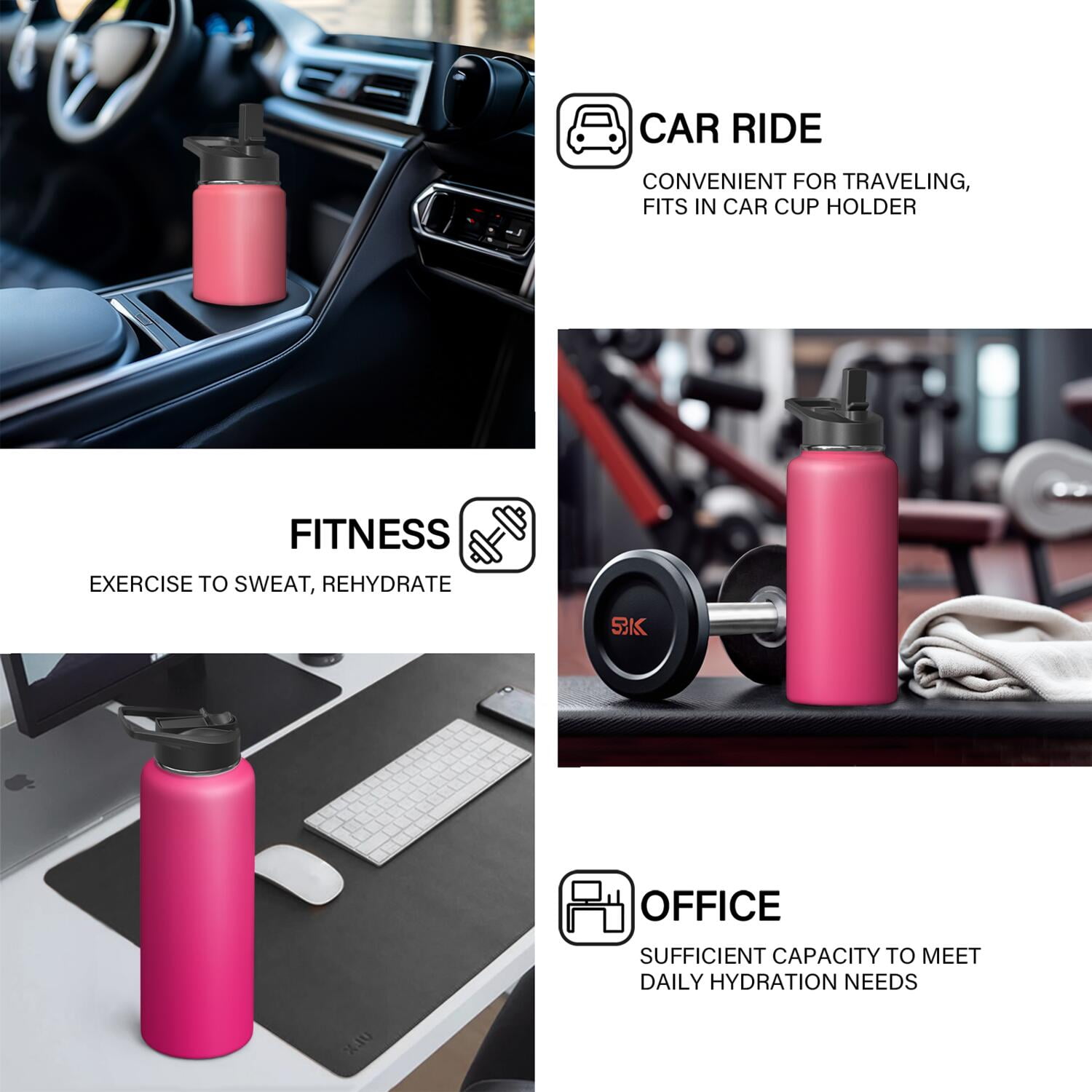 18oz Insulated Water Bottle with Straw & Cleaning Brush, Wide Mouth Stainless Steel Flask, Gradient Print