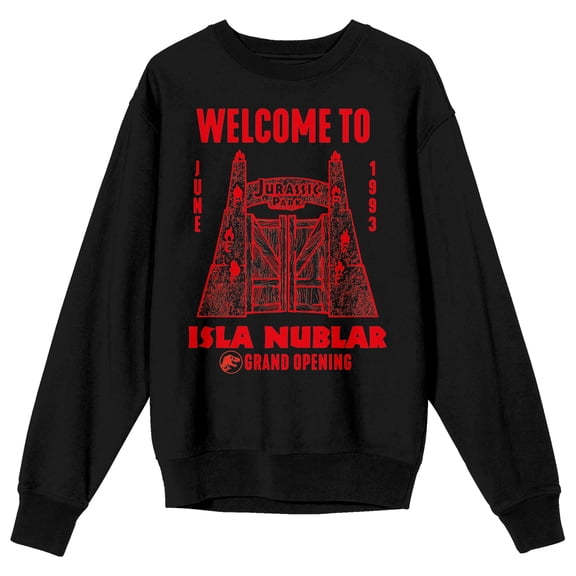 Jurassic Park Welcome To Isla Nublar Crew Neck Long Sleeve Black Adult Sweatshirt-Medium
