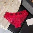 thumbnail image 4 of KHONTS Women's Lace Trim Sweet Briefs Sheer See Through Low Waist Ruffle Cheeky Underpants Red L, 4 of 6
